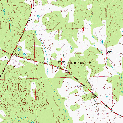 Topographic Map of Pleasant Valley Church, MS