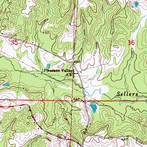 Topographic Map of Pleasant Valley Church, MS