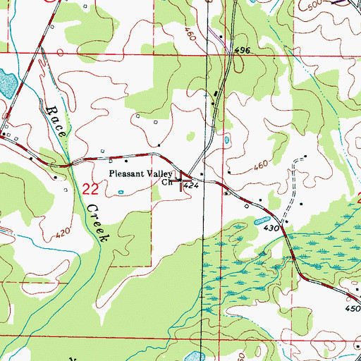 Topographic Map of Pleasant Valley Church, MS
