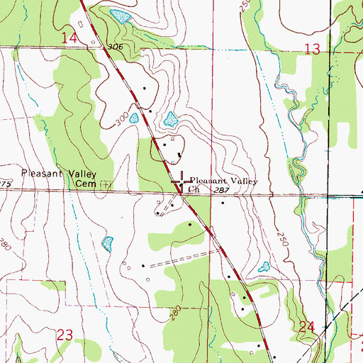 Topographic Map of Pleasant Valley Church, MS