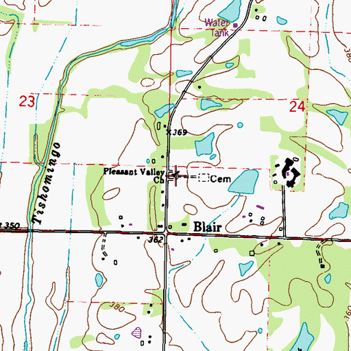 Topographic Map of Pleasant Valley Methodist Church, MS
