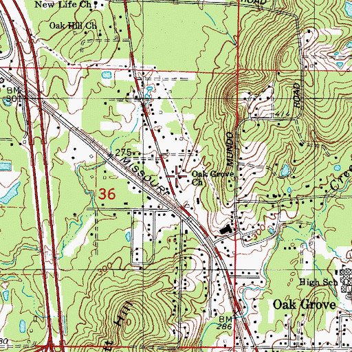 Topographic Map of Oak Grove Church, AR