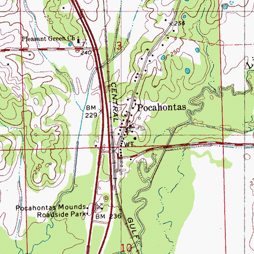 Topographic Map of Pocahontas, MS