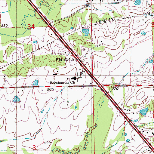 Topographic Map of Pocahontas Baptist Church, MS