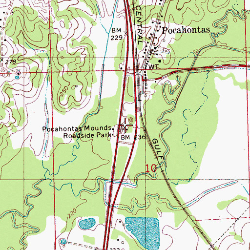 Topographic Map of Pocahontas Mounds Roadside Park, MS