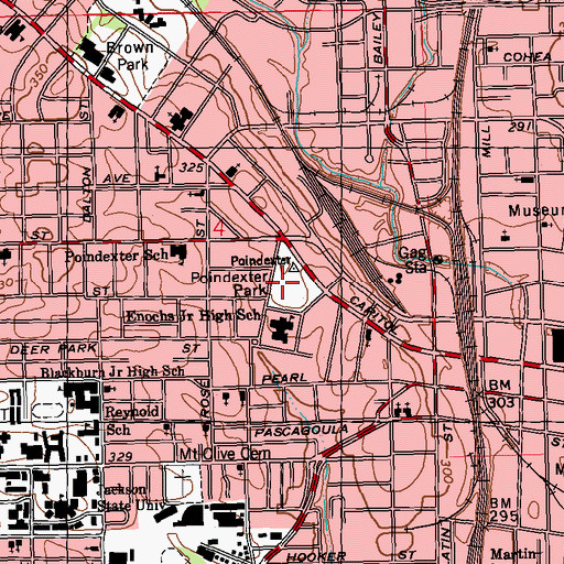 Topographic Map of Poindexter Park, MS