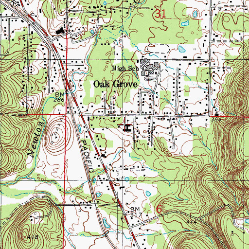 Topographic Map of Oak Grove Elementary School, AR