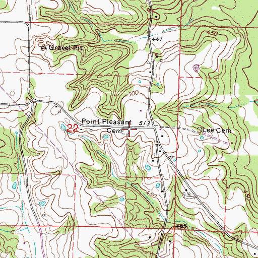Topographic Map of Point Pleasant Cemetery, MS