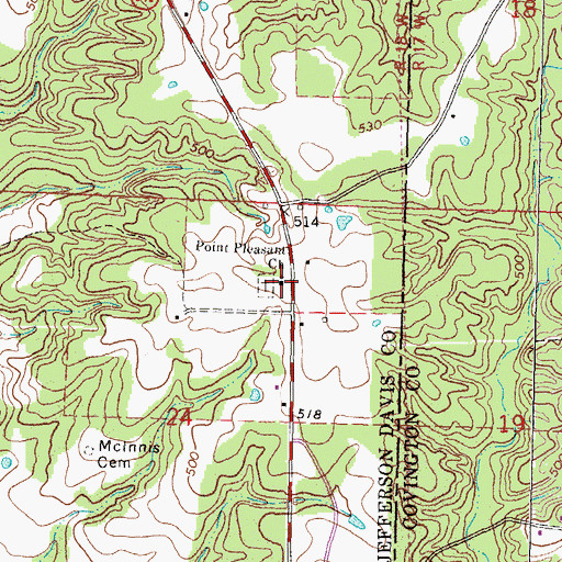 Topographic Map of Point Pleasant Church, MS