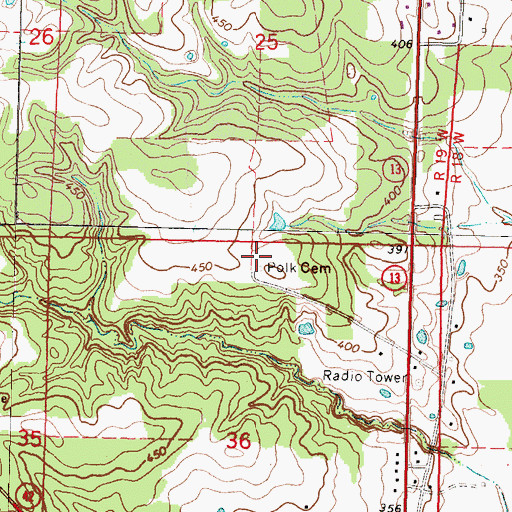 Topographic Map of Polk Cemetery, MS