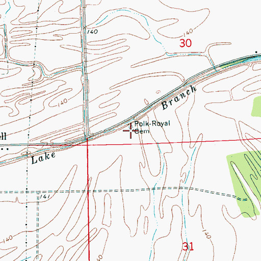 Topographic Map of Polk-Royal Cemetery, MS