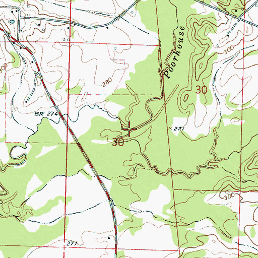 Topographic Map of Poorhouse Creek, MS