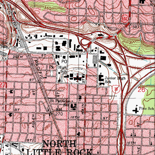 Topographic Map of Ole Main High School, AR