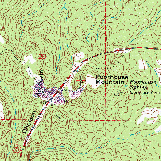 Topographic Map of Poorhouse Mountain, MS