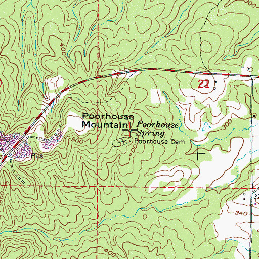 Topographic Map of Poorhouse Spring, MS