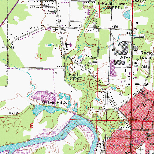 Topographic Map of Pope Cemetery, MS
