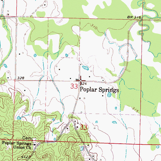Topographic Map of Poplar Springs, MS