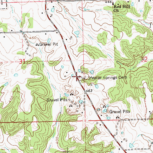 Topographic Map of Poplar Springs Cemetery, MS