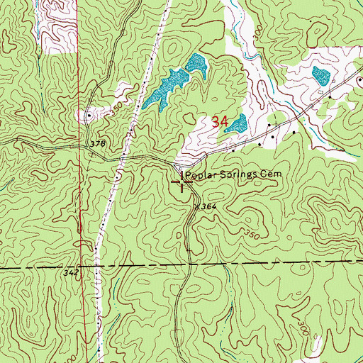 Topographic Map of Poplar Springs Cemetery, MS