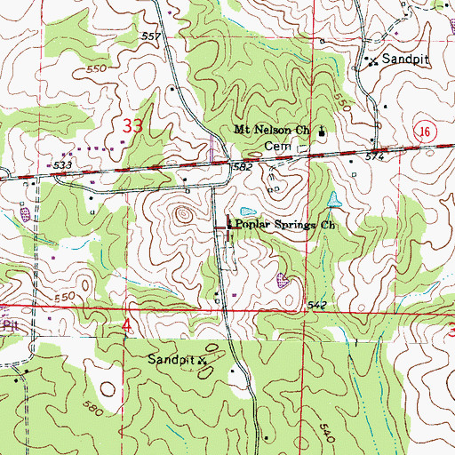 Topographic Map of Poplar Springs Church, MS