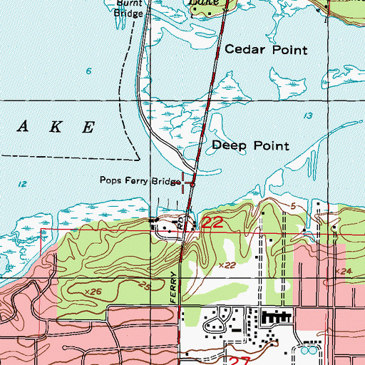 Topographic Map of Pops Ferry Bridge, MS