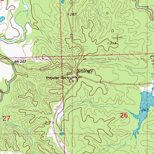 Topographic Map of Popular Springs Church, MS