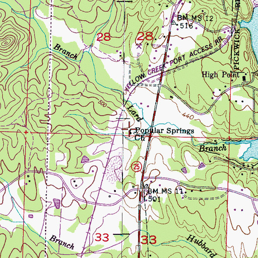 Topographic Map of Popular Springs Church, MS