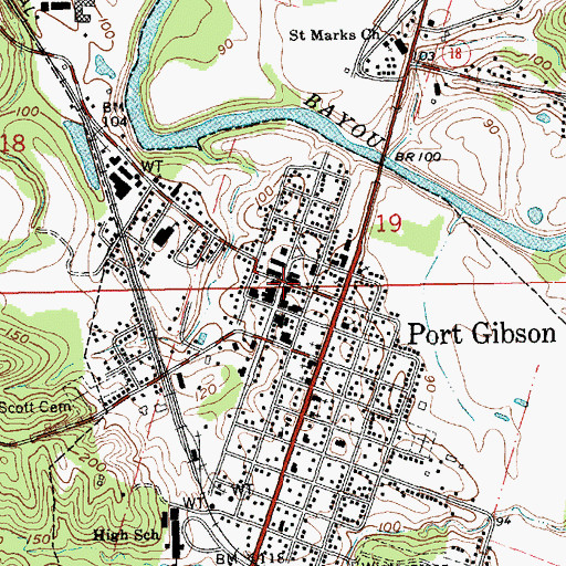 Topographic Map of Port Gibson, MS