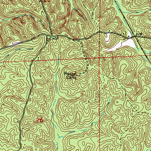 Topographic Map of Posey Cemetery, MS