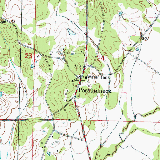 Topographic Map of Possumneck, MS