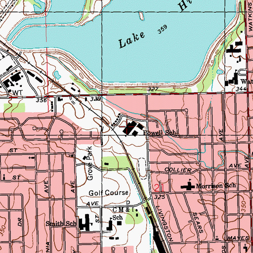 Topographic Map of Powell Middle School, MS