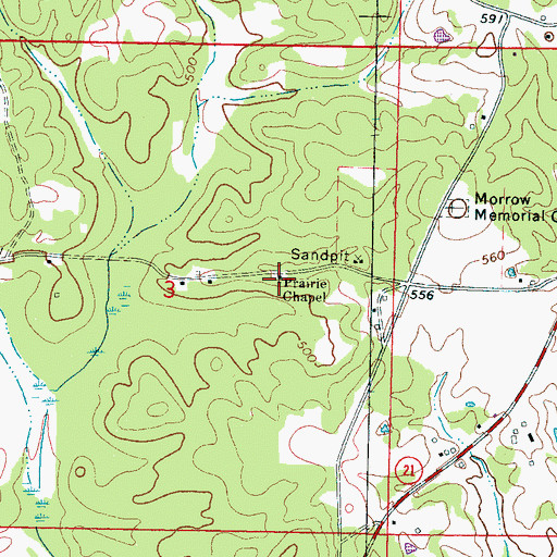 Topographic Map of Prairie Chapel, MS