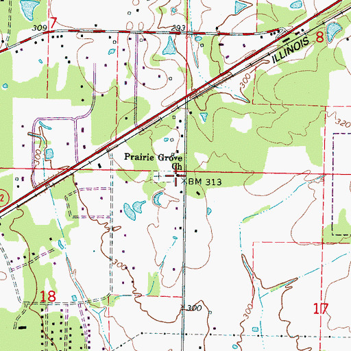 Topographic Map of Prairie Grove Baptist Church, MS