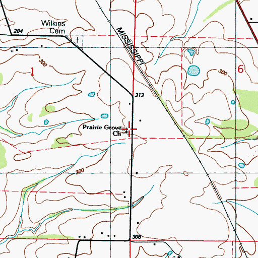 Topographic Map of Prairie Grove School, MS