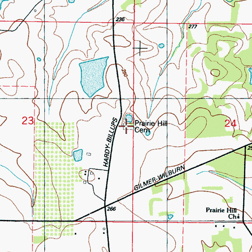 Topographic Map of Prairie Hill Cemetery, MS