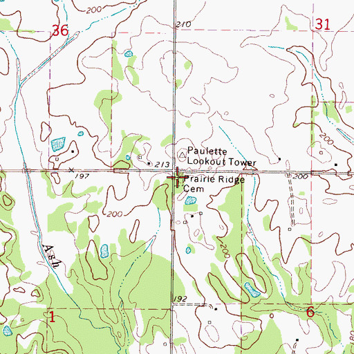 Topographic Map of Prairie Ridge Cemetery, MS