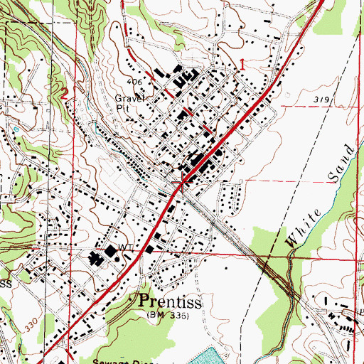 Topographic Map of Prentiss, MS