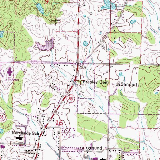 Topographic Map of Presley Cemetery, MS