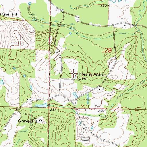 Topographic Map of Presley Watts Cemetery, MS