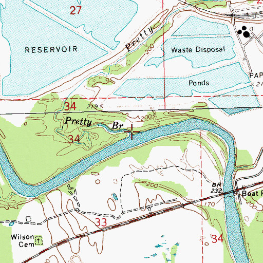 Topographic Map of Pretty Branch, MS