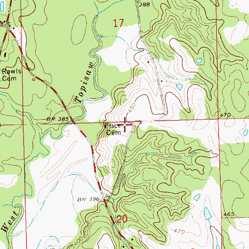 Topographic Map of Price Cemetery, MS