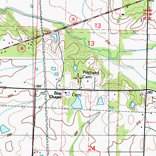 Topographic Map of Prichard Cemetery, MS
