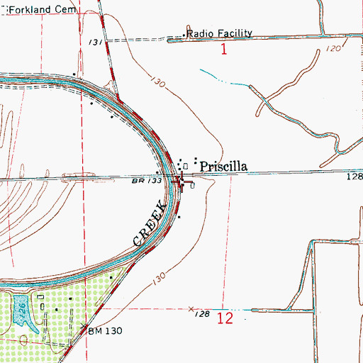 Topographic Map of Priscilla, MS