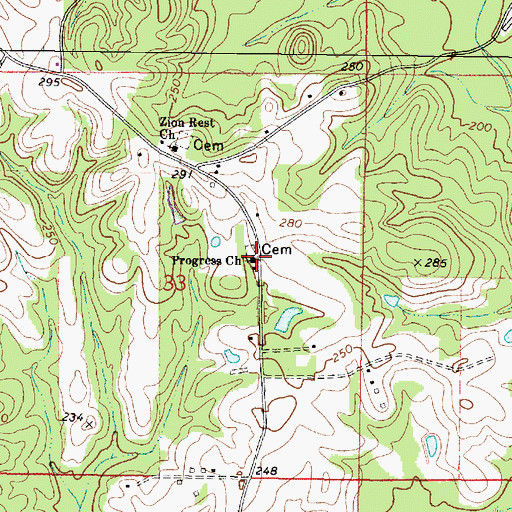 Topographic Map of Progress Church, MS
