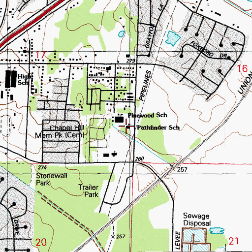 Topographic Map of Pathfinder School, AR