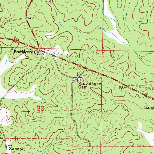 Topographic Map of Providence Cemetery, MS