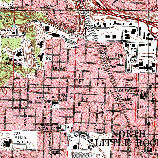 Topographic Map of Pike Avenue Baptist Church, AR