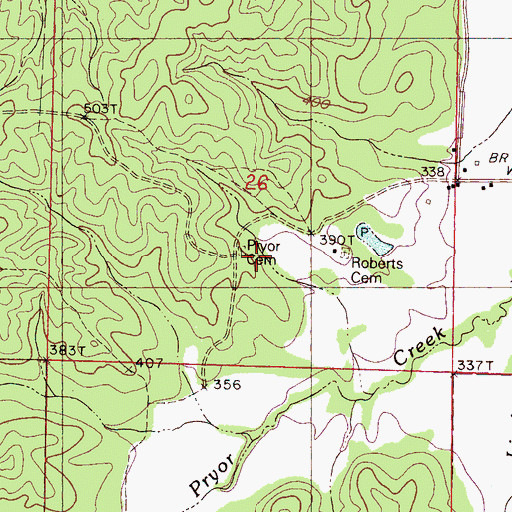 Topographic Map of Pryor Cemetery, MS