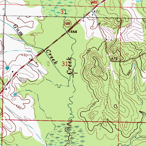 Topographic Map of Pumpkin Creek, MS