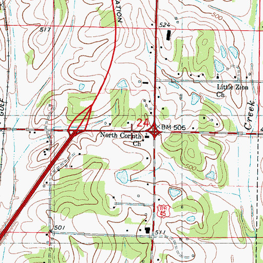 Topographic Map of Purdy Road School, MS